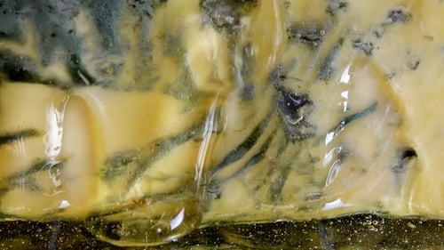 Close up of Packaged Blue Cheese on Black