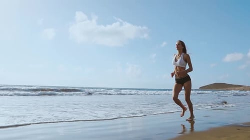 Healthy Woman Running on the Beach, Girl Doing Sport Outdoor, Happy Female Exercising, Freedom