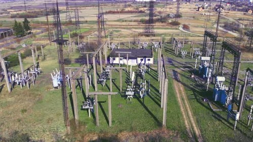 High Voltage Electrical Substation. High Voltage Power Plant for a Small Town. Electric Power