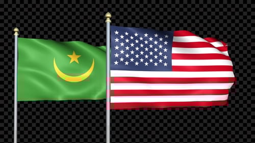 Mauritania and USA Flags Waving with Alpha Channel