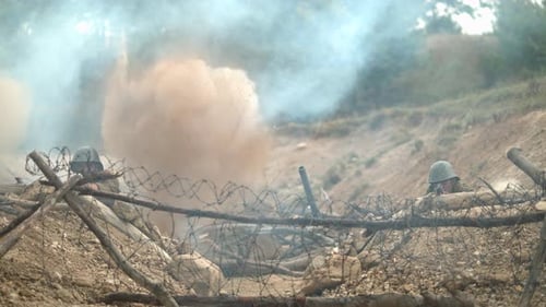 Soldiers on the battlefield during the war, Ultra Slow Motion