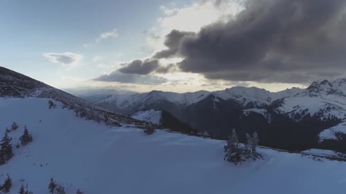 Snowy Mountains Landscape Under Partly Cloudy Skies