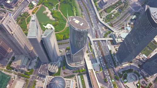 Aerial view of Shanghai Downtown skyline, China. Financial districts in urban city