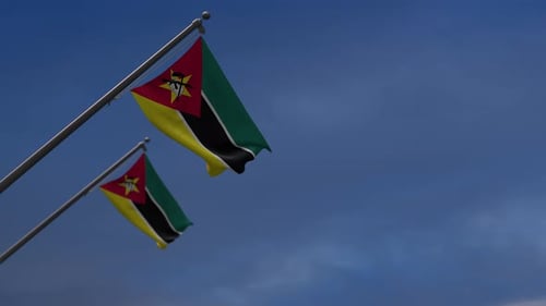 Mozambique Flag Waving Against Blue Sky Looping Animation