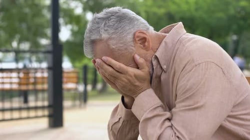 Desperate Pensioner Crying, Depressed by Sad Memories, Suffering Loss, Problem