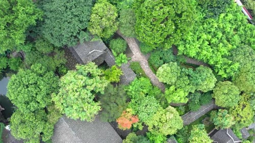 Aerial of Ancient traditional garden, Suzhou garden, in China.