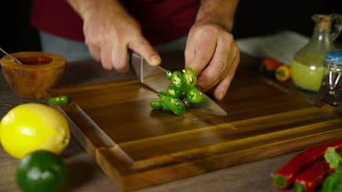 Cutting Green Jalapeno