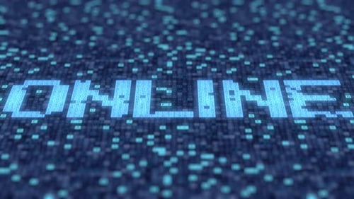 Glowing Online Word on Abstract Hexadecimal Code Background