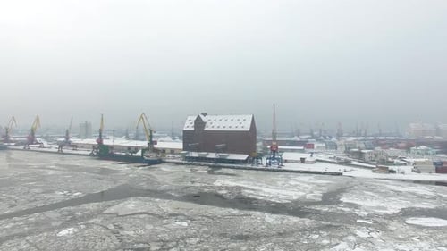 Aerial: The port of Kaliningrad in the cold winter