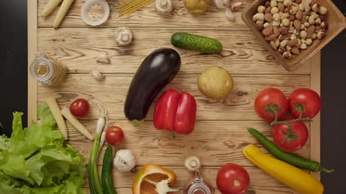 Fresh Food Ingredients Laid Out on a Board