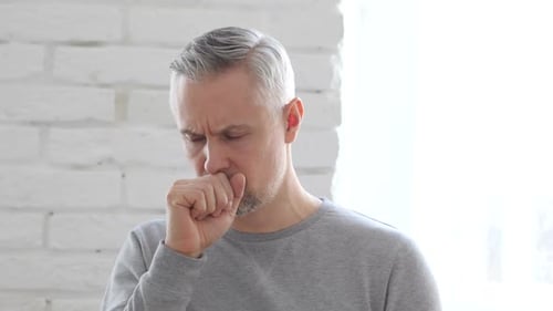 Sick Middle Aged Man Coughing, Cough