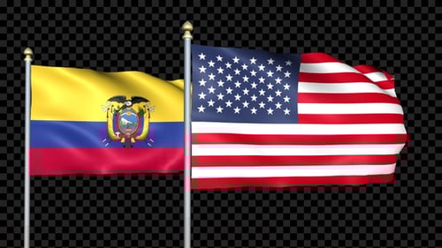 Ecuador and United States Flags Waving Animation