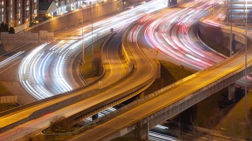 Time Lapse traffic on the freeway as it goes through Downtown Atlanta
