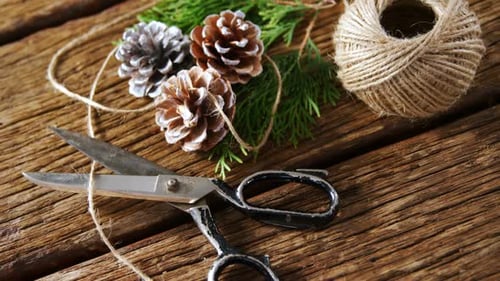 Winter Craft Elements on Wooden Table