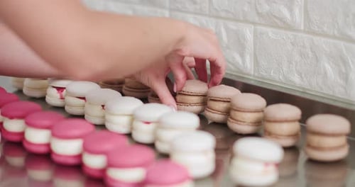 Assembling Colorful Macarons with Cream Filling