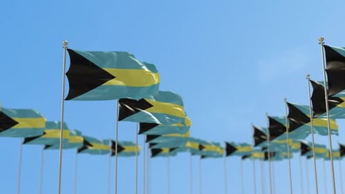 Waving Bahamian Flags Against Blue Sky Seamless Loop