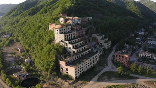A Drone View of the Abandoned Building of the Mining and Processing Plant