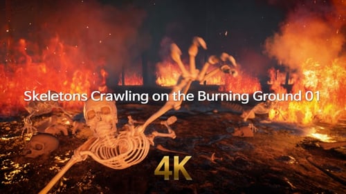 Apocalyptic Fire Scene with Crawling Skeletons