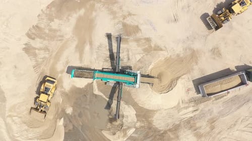 Sand Quarry With Conveyor and Loaders Aerial View