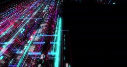 Nahtloses Durchfliegen abstrakter Schaltkreise mit digitalem Grid-Hintergrund