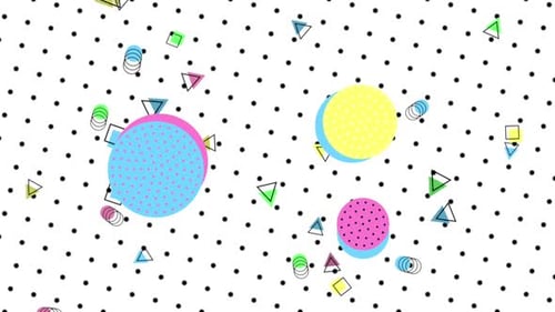 Colorful Memphis Style Geometric Polka Dot Animated Background