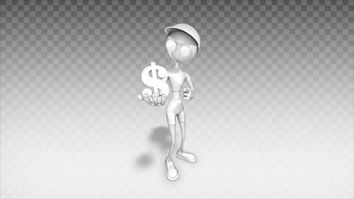 3D Character Holding Rotating Dollar Sign Animation