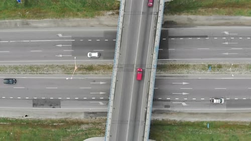 Timelapse of Motorway Junction Filmed By Drone on Cloudy Day, Transport Interchange, Traffic