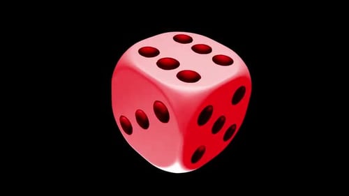 3D Red Dice Tumbling with Alpha Channel