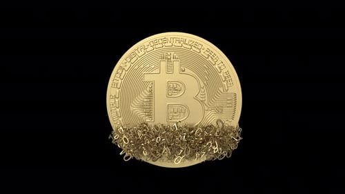 Gold Bitcoin Coin with Swirling Binary Digits Animation
