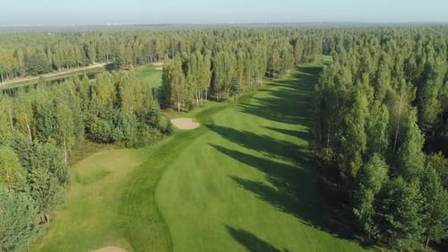 Green Fields in Summer Sunny Day Aerial View of Golf Course in Forest Area Golf Club View of the