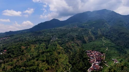 Umbul Sidomukti village in Semarang, Indonesia. Aerial panoramic view