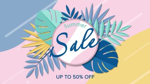 Animated Summer Sale Title Reveal with Tropical Leaves
