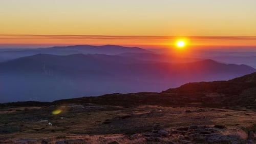 Sunset in high Mountains from Torre, Serra da Estrela, Portugal.
