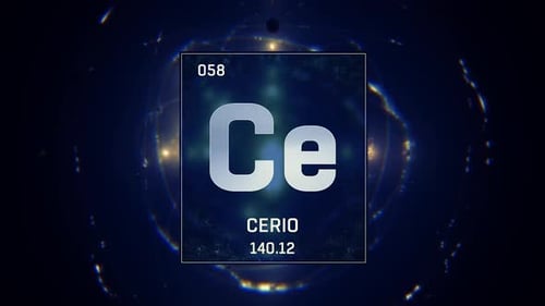 Cerium as Element 58 of the Periodic Table on Blue Background in Spanish Language