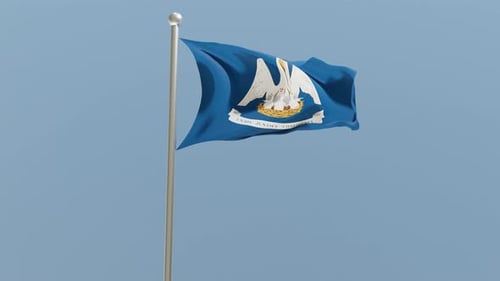 Realistic Waving Louisiana State Flag on Flagpole