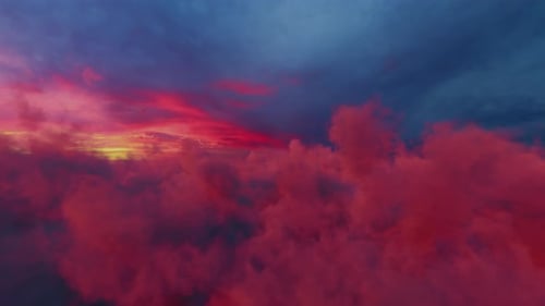 Fliegen über dem Filmmusik Sonnenuntergang Rote Wolken
