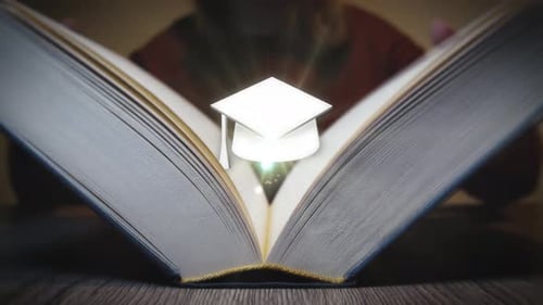 Graduation Cap Animation Floating Above an Open Book