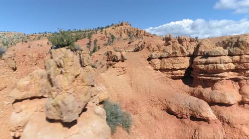 Bryce Canyon. Aerial Over Abstract Beautiful Red Spire-shaped Rock Formations