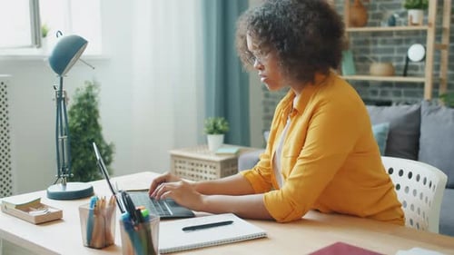 Woman Works at Laptop in Bright Home Office