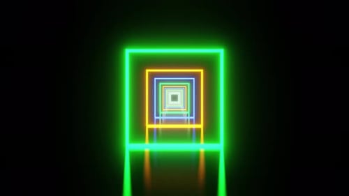 Square Tunnel Motion With Multicolored Neon Stripes Background Vj Loop 4K