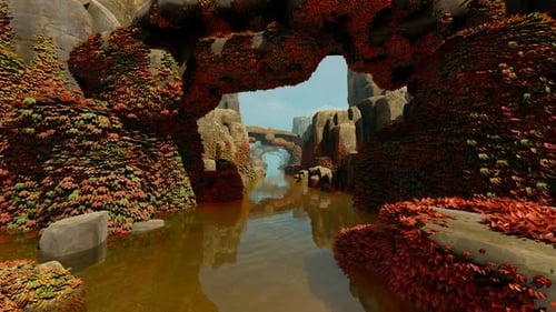 Animated Journey Through a Lush, Rocky River Gorge