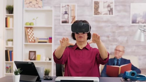 Woman Using VR Headset in Living Room