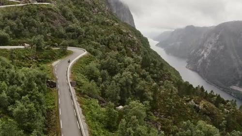 Drone Of Motorbike On Winding Mountain Ride