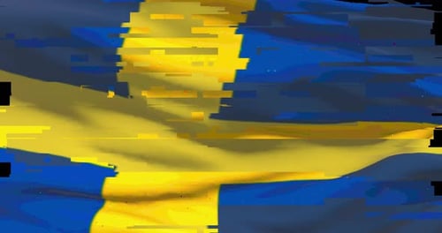 Waving Swedish Flag with Digital Glitch Effect