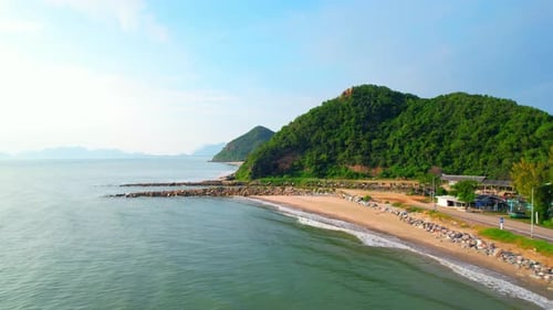 4K Aerial view of drone move on beautiful sea. Flight over ocean, open sea.