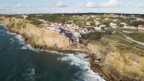 Aerial view of Azenhas do Mar, a small town in Colares municipality ...