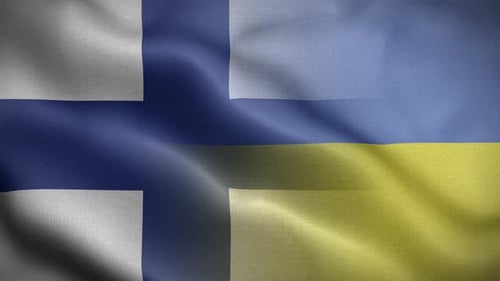 Waving Flags of Finland and Ukraine Blended Animation