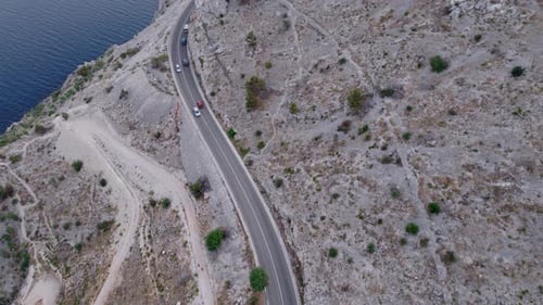 Drone Panoramic View of the Mountain Highway at the Sea Coast