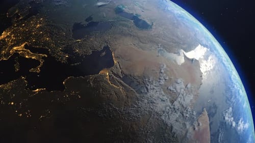Rotating Planet Earth with Day Night Cycle and City Lights