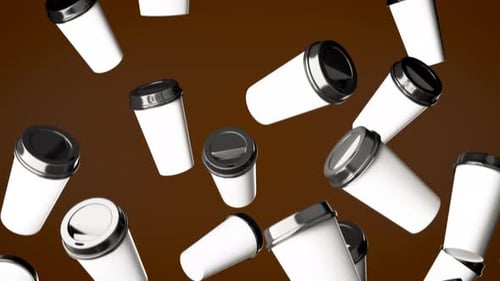 Falling White Disposable Coffee Cups Loop Background